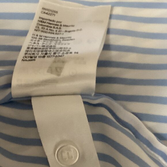 H&M Sleeveless Striped Button-Up Collared Tunic Top Sz 8 Blue & White 55P - Picture 7 of 7